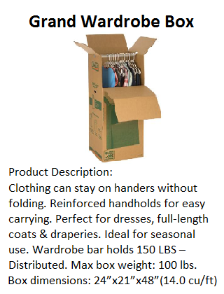 Grand wardrobe box 9x14 hanger box
